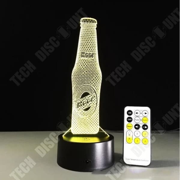 TD® Hemma ölflaska Fjärrkontroll Led Usb 3D Nattljus 7 skiftande färger Illusion Bordslampa Baby Sova CLR542108