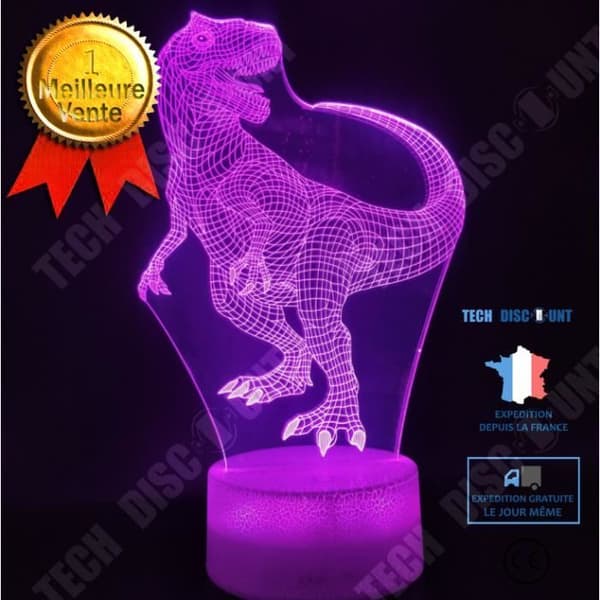 TD® 7 färger Touch Illusion Dinosaur 3D LED nattlampa lampa