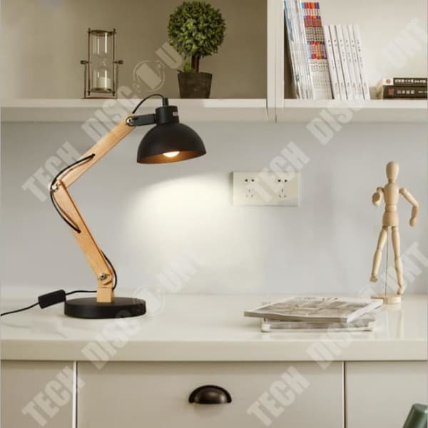 TD® Bordslampa Tomons Design läslampor i trä för skrivbord, sängbord, vardagsrum, LED-lampa ingår svart