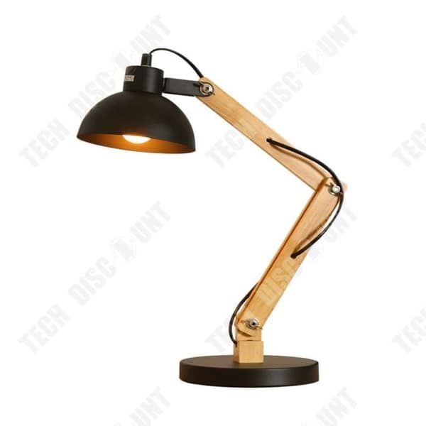 TD® Bordslampa Tomons Design läslampor i trä för skrivbord, sängbord, vardagsrum, LED-lampa ingår svart
