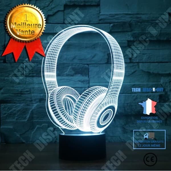 TD® 3D Optisk LED Nattljus 3D LED Nattljus Musikheadset med 7 ljusfärger för heminredning Amazi-lampa