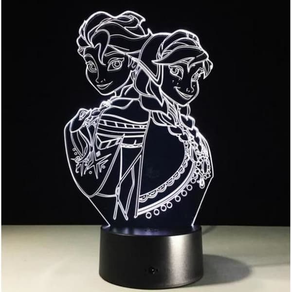 3D Nattlampa Färgglad Akryl Frozen Frozen Elsa Anna Nyhet