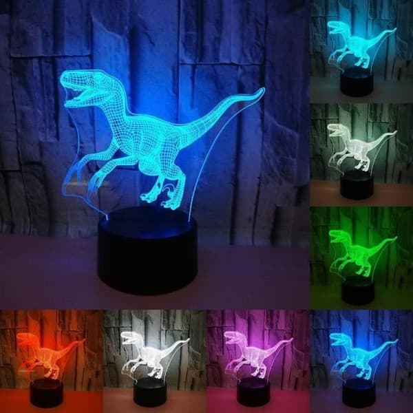 Nyhet Atmosfärslampa Dinosaurie 3d Nattljus Present 7 Färgglad 3d LED-lampa Sovrumslampa för barn Presenter G0EB
