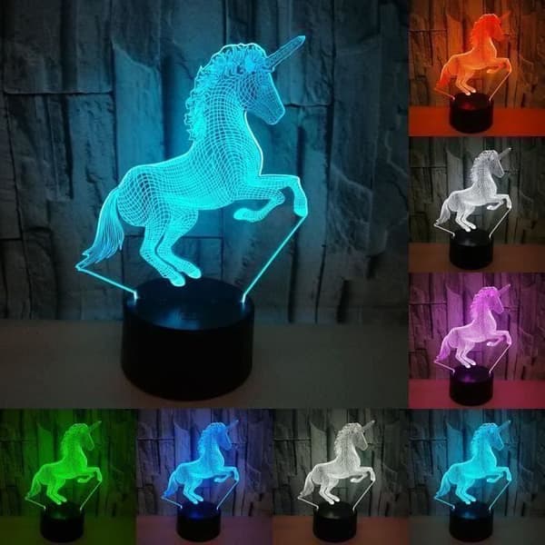 Unicorn 3D LED 7 färger Nattljus LED-bordslampa USB-barnlampor som hemdekorationer