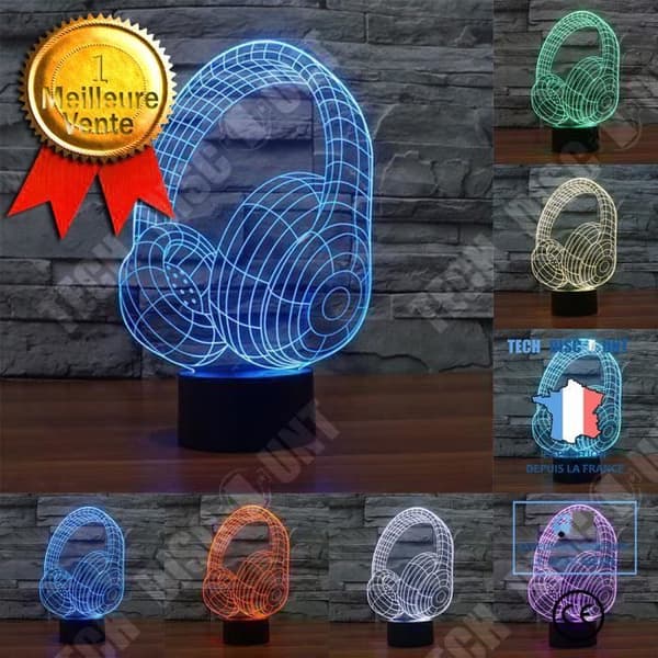 TD® 3D DJ-hörlurar Illusion LED USB Nattljus Hörlurar Färg Hörlursform LED-bordslampa Heminredning Barn