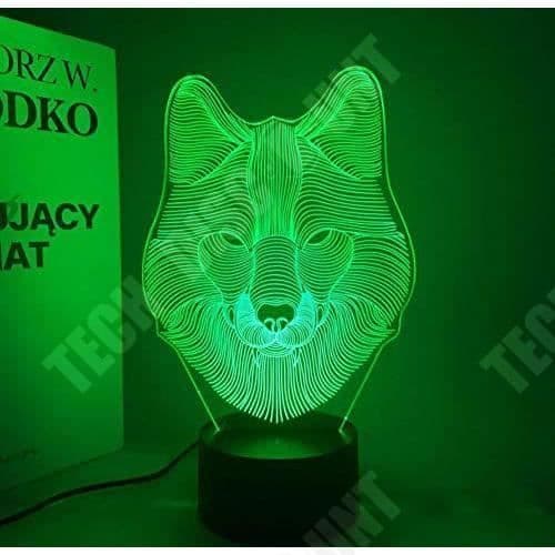 TD® Optisk bordslampa dekorativ touch 7 färger optisk illusion - vargmodell - låg förbrukning USB-kabel eller 3 AAA-batterier