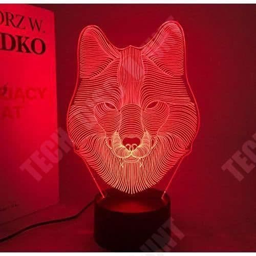 TD® Optisk bordslampa dekorativ touch 7 färger optisk illusion - vargmodell - låg förbrukning USB-kabel eller 3 AAA-batterier