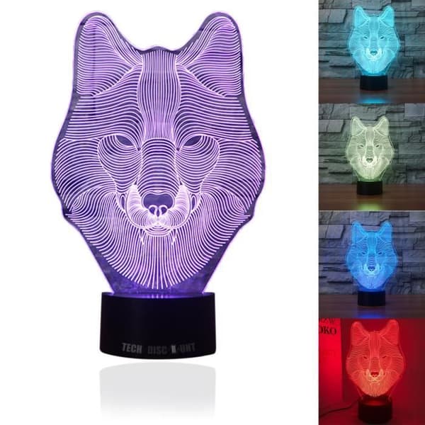 TD® Optisk bordslampa dekorativ touch 7 färger optisk illusion - vargmodell - låg förbrukning USB-kabel eller 3 AAA-batterier