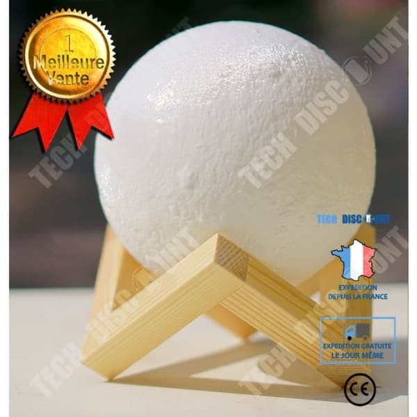 TD® Night Light-Lamp 3D Moon Shape 2-färgs USB uppladdningsbar nattlampa Vackert känsligt ljus med träställ-18 cm