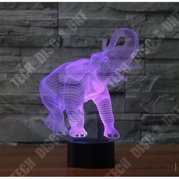 TD® 3D Optisk LED Nattljus 3D LED Nattljus Danselefant med 7 ljusfärger för heminredningslampa Amaz