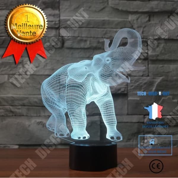 TD® 3D Optisk LED Nattljus 3D LED Nattljus Danselefant med 7 ljusfärger för heminredningslampa Amaz