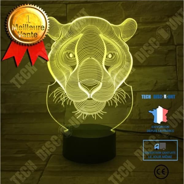 TD® 3D Optical Illusion Lampa Led Nattljus 3D Lampa Lioness 7 Färg Led Nattlampor För Barn Touch Led Led Bord Usb Lampara