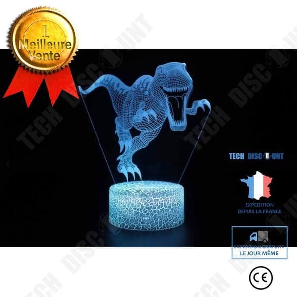 TD® Optisk bordslampa dekorativ taktil 7 färger optisk illusion - T-Rex-modell - USB-kabel med låg förbrukning eller 3 AAA-batterier