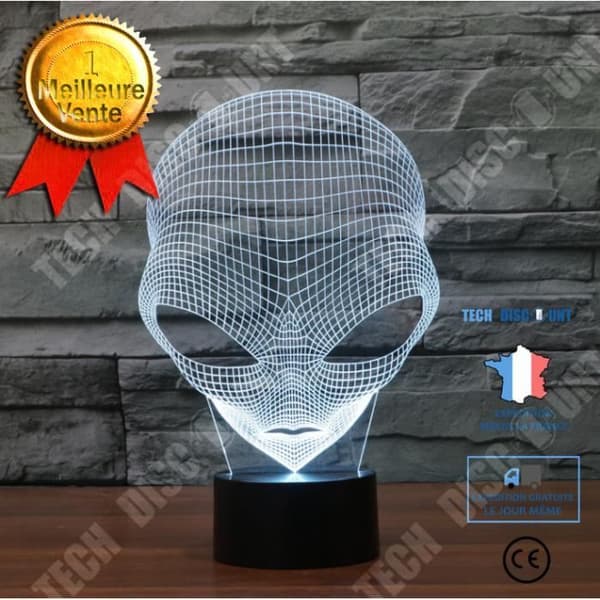 TD® 3D Optical Illusion Lampa Led Nattljus 3D Emoji Alien Lamp Skrivbord Bords Nattlampa 7 färgskiftande Usb Led