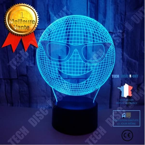 TD® xm11941-Dekorativ USB Cool Emoji 7 färger Fjärrkontroll Optisk illusion Nattljus 3D-visualisering Bordsbordslampor