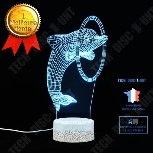 TD® Nattljus-3D Nattljus Touch Control 3D Färgstarkt ljus med fjärrkontroll Dekorationsbord 3D-effekt Lampa-Delfin