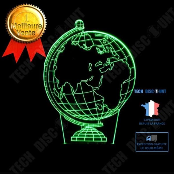 TD® 3D Optical Illusion Lampa Led Nattljus 3D Earth Globe Led 7 färgskiftande blixtljus Bord Sängbord Baby Sov Natt La