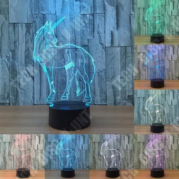 TD® Optisk bordslampa dekorativ touch 7 färger optisk illusion - enhörningsmodell - USB-kabel med låg förbrukning eller 3 batterier