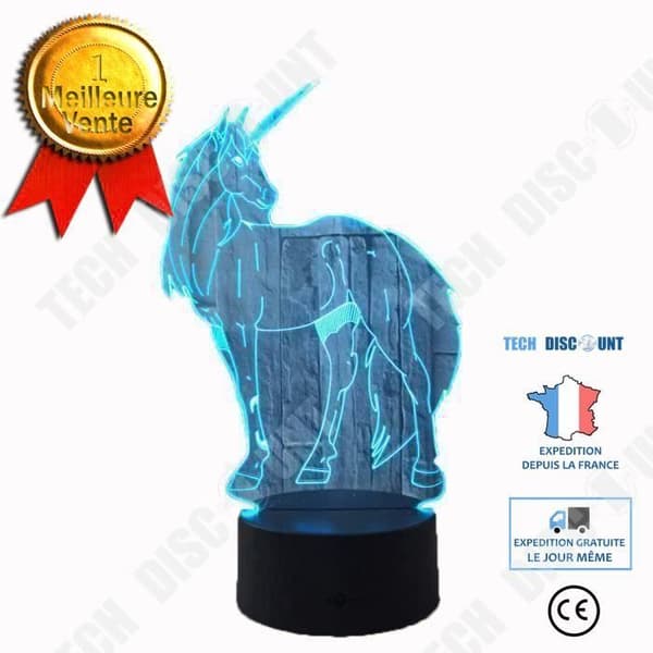 TD® Optisk bordslampa dekorativ touch 7 färger optisk illusion - enhörningsmodell - USB-kabel med låg förbrukning eller 3 batterier