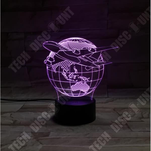 TD® 3D Optical Illusion Lampa Led Nattljus 3D Lampara Nattljus Earth Plane Lamp Flygplan Plane Globe Earth 7 Change D