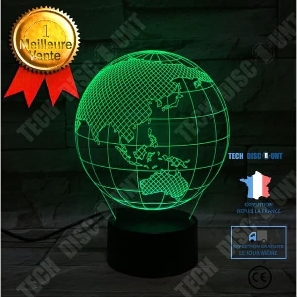 TD® 3D Optical Illusion Lampa Led Nattljus 3D Earth Globe Led 7 färgskiftande blixtljus Bord Bedside Baby Sleep VG20725