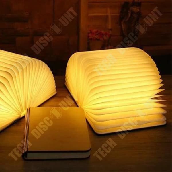 TD® LED dekorativ nattlampa Trä hopfällbar boklampa med USB-laddning (varm vit)