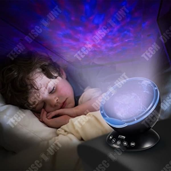 TD® Creative svart LED-projektionslampa innovativ teknik med ljudfjärrkontroll, färgglad sömnhjälp av plast för barn