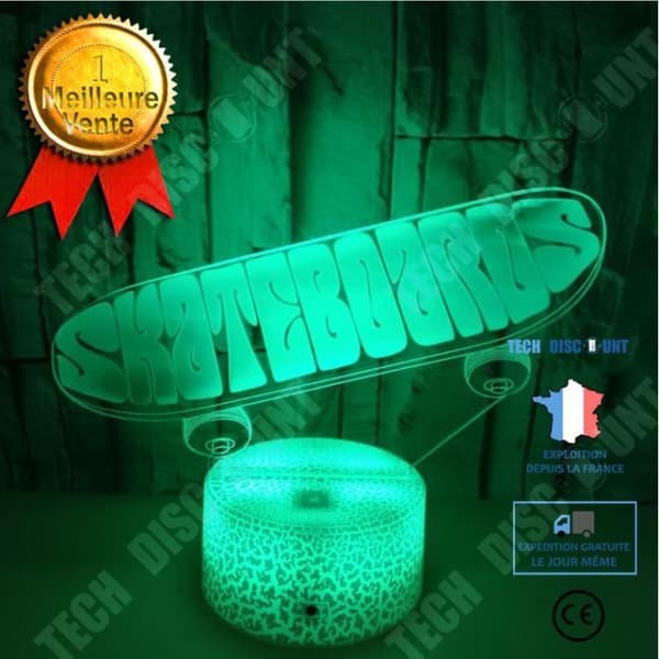 TD® XM548-Dekorativ USB Skateboard 7 färger Fjärrkontroll Optical Illusion 3D Night Light Visualization Bord La