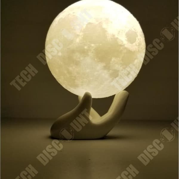 TD® Night Light-Lamp 3D Moon Shape 2-färgs USB uppladdningsbar nattlampa Vackert känsligt ljus med träställ-20 cm
