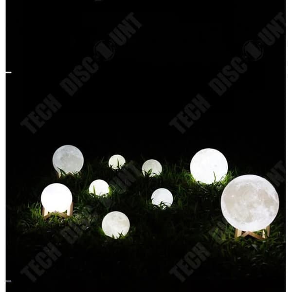 TD® Night Light-Lamp 3D Moon Shape 2-färgs USB uppladdningsbar nattlampa Vackert känsligt ljus med träställ-20 cm