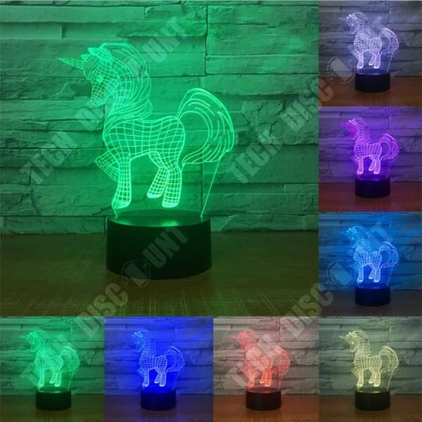 TD® sovrumsdekorativ LED 3D Enhörningsformad nattlampa 7 färger Ändra Touch Control Sängbordslampa akryl