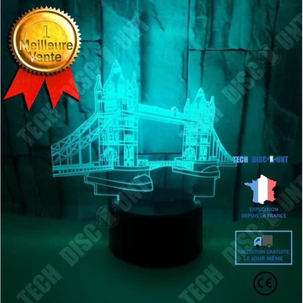 TD® Nattljus 3D Creative Tower Bridge Form Led Lampara Nattljus Usb Färgglad Visuell Byggnadslampa Sovrum Sovrum Chev