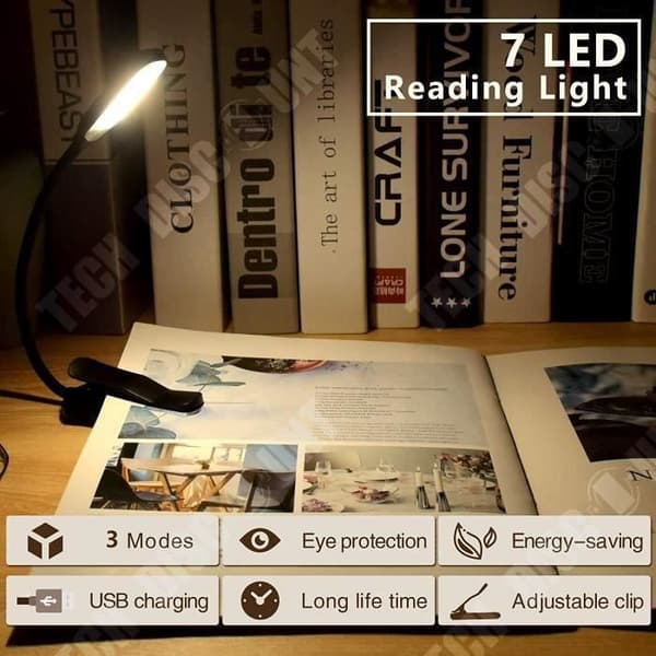 TD® NetBoat 2PCS bokläslampa, 7 LED [Cool &amp; Warm White Light], 3 ljusstyrkelägen, flexibel nacke, sovande nattljus