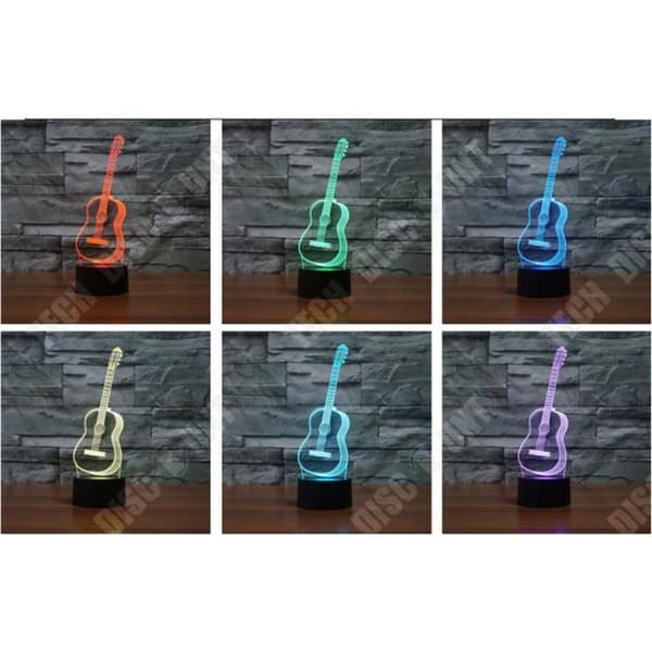 TD® LED-lampa i form av en Guitar 3D Night Light 7 färger - Skrivbordslampa dekoration för sovrum, bord, vardagsrum