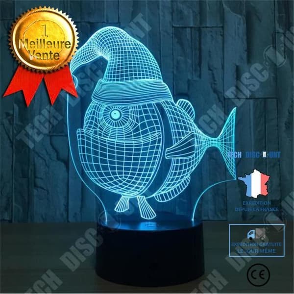 TD® Optisk bordslampa dekorativ touch 7 färger optisk illusion - Piranha modell - låg förbrukning USB-kabel eller 3 AA-batterier