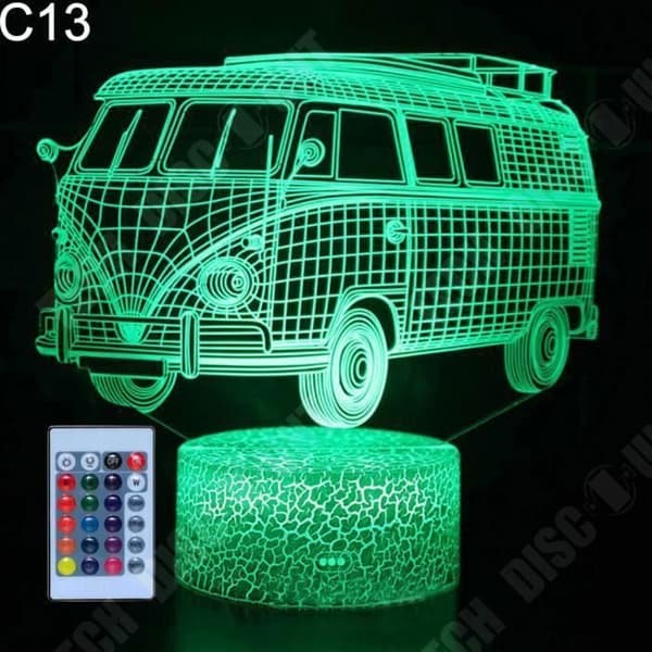 TD® Optisk bordslampa dekorativ taktil 7 färger optisk illusion - skåpbilsmodell - låg förbrukning - USB-kabel eller 3 AAA-batterier