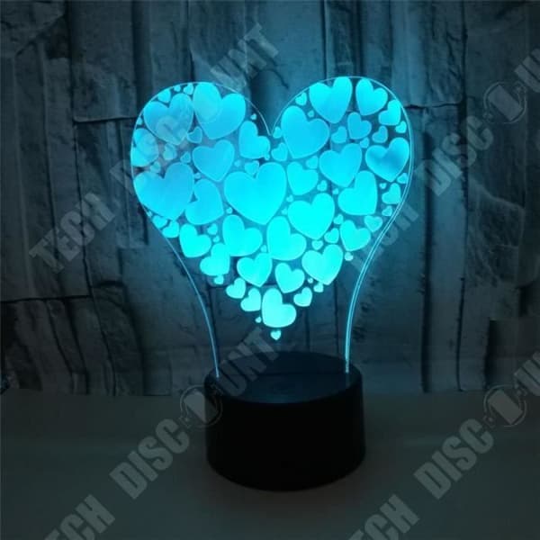 TD® Optisk bordslampa dekorativ touch 7 färger optisk illusion - hjärtkomposition - låg förbrukning USB-kabel 3 AA-batterier