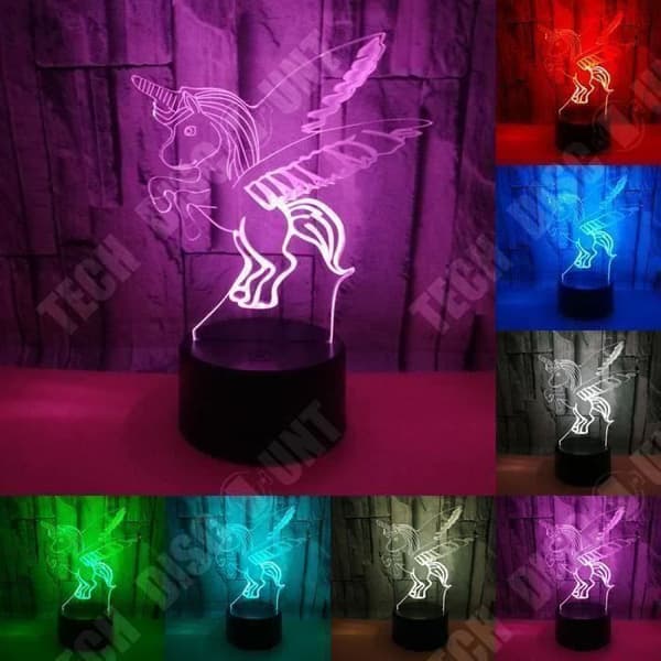 TD® Optisk bordslampa dekorativ taktil färg optisk illusion - baby enhörning modell - låg förbrukning USB-kabel 3 AAA-batterier