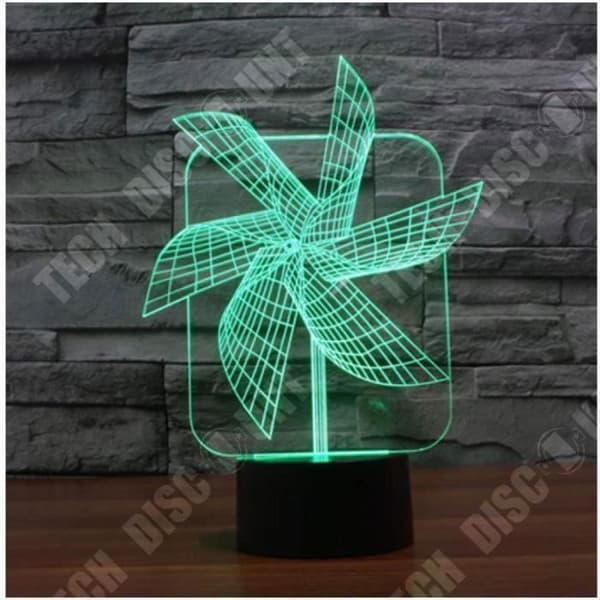 TD® Optisk bordslampa dekorativ touch 7 färger optisk illusion - väderkvarn modell - låg förbrukning USB-kabel eller 3 AAA-batterier
