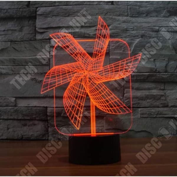 TD® Optisk bordslampa dekorativ touch 7 färger optisk illusion - väderkvarn modell - låg förbrukning USB-kabel eller 3 AAA-batterier