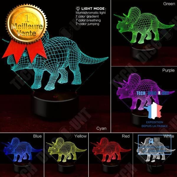 TD® Optisk bordslampa dekorativ taktil 7 färger optisk illusion - triceratops modell lågförbrukning USB-kabel 3 AAA-batterier