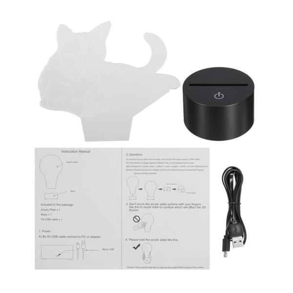 3D LED Night Light Touch Sänglampa -Katt - 7 färger - Barngåva Batteridriven (UTAN BATTERIER)
