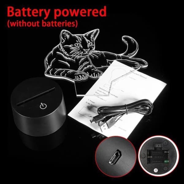 3D LED Night Light Touch Sänglampa -Katt - 7 färger - Barngåva Batteridriven (UTAN BATTERIER)