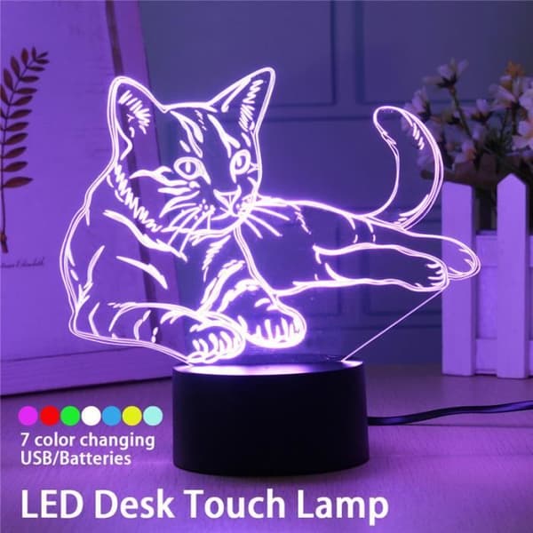 3D LED Night Light Touch Sänglampa -Katt - 7 färger - Barngåva Batteridriven (UTAN BATTERIER)
