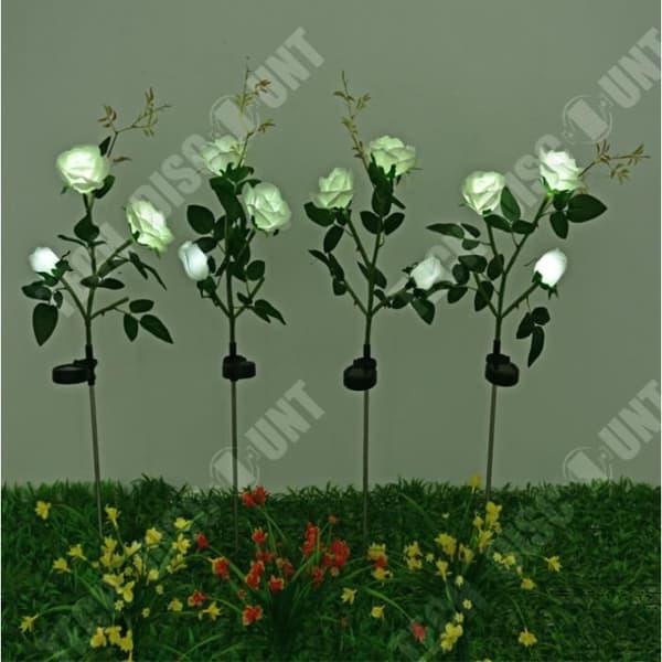 TD® 3-ljus dekorativ soldriven blomsterträdgårdslampa med vit rosenbuske