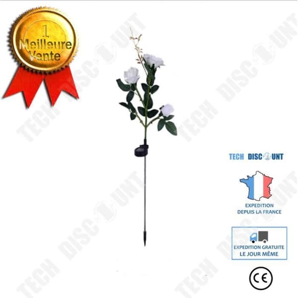 TD® 3-ljus dekorativ soldriven blomsterträdgårdslampa med vit rosenbuske
