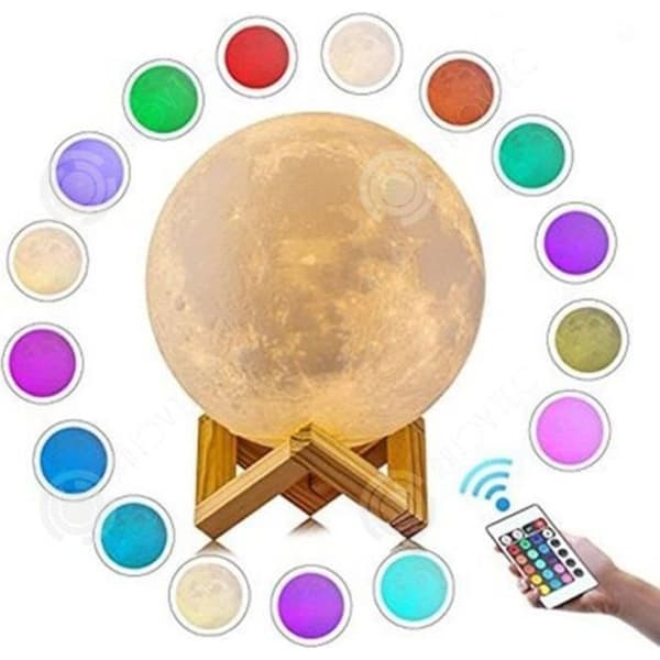 INN 16 Colors 3D-utskrift Månlampa - Touch 3D Moon Sänglampa LED Nattljus Sovrum Nattljus Julklapp