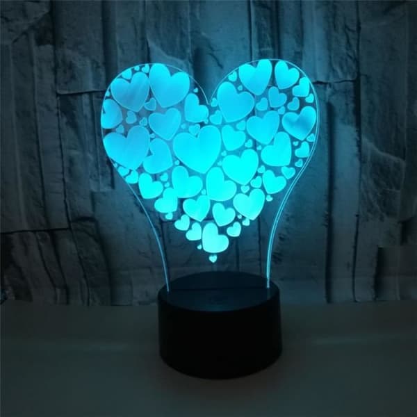 Härlig RGB Kärlek Hjärtform 3D LED Nattljus Sovrumslampa För Älskare Par Bröllopsdagspresent