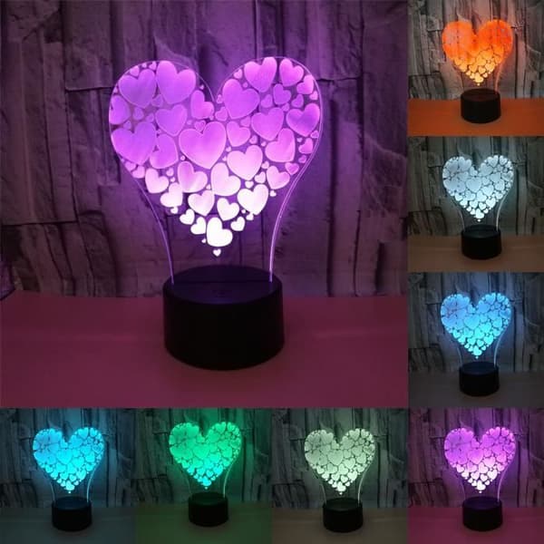Härlig RGB Kärlek Hjärtform 3D LED Nattljus Sovrumslampa För Älskare Par Bröllopsdagspresent