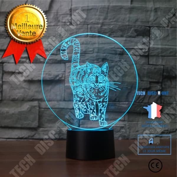 TD® 3D optisk LED nattlampa 3D LED stående nattlampa för katt med 7 ljusfärger för heminredningslampa Amazing V